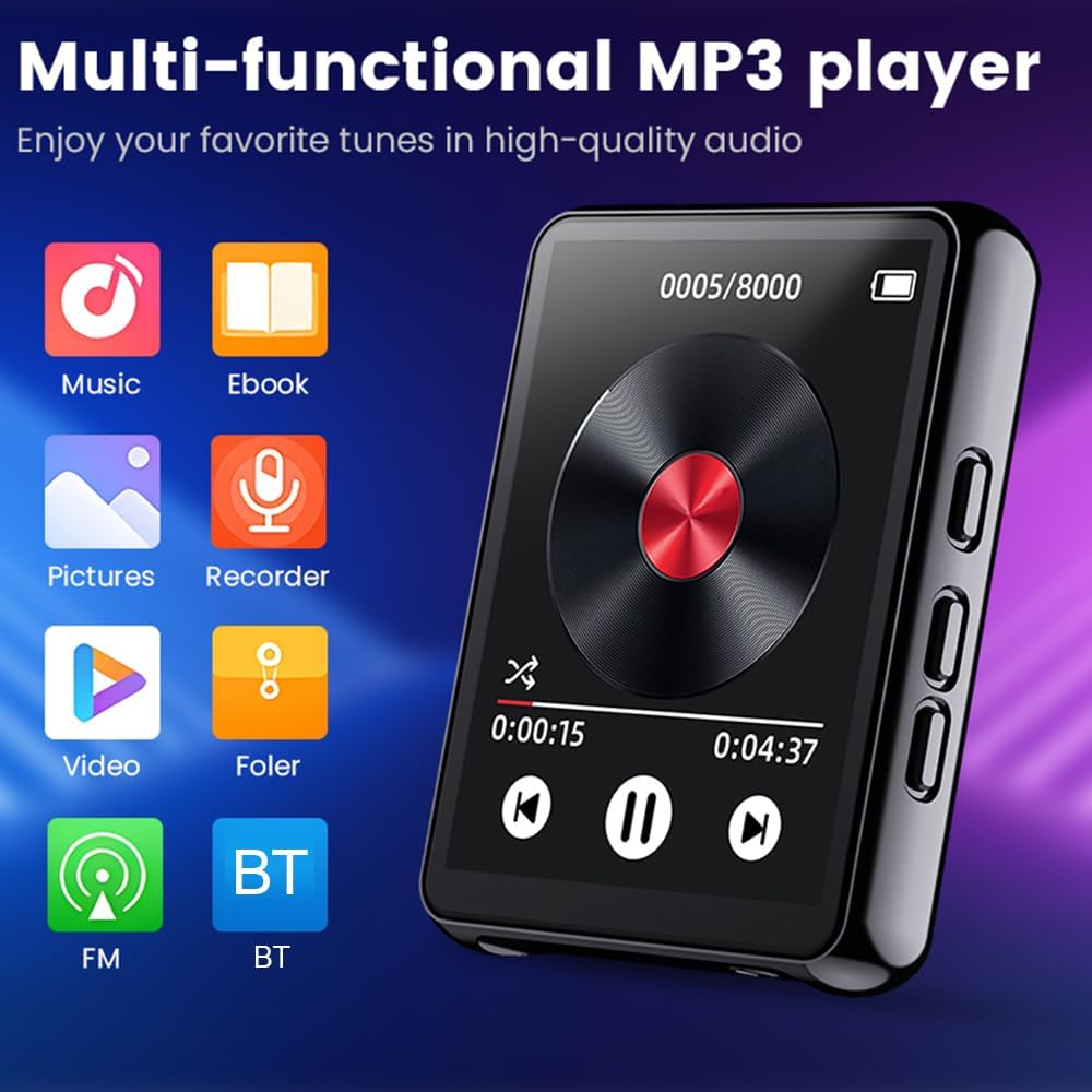 Dpofirs MP3 2.4" 8GB 128GB 5.0, MP3 (16GB) Bluetooth Player with Touchscreen | HD Display, to Storage, BT Supports FLAC