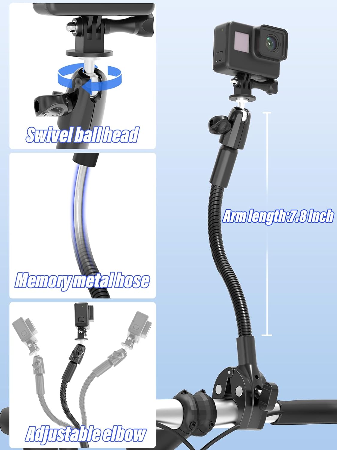 Charchendo 1/4 3/8" 5/8" 13/Logitech 360/Field Metal Gooseneck Clamp Camera Mount for Sailing with Screw, Cameras Large
