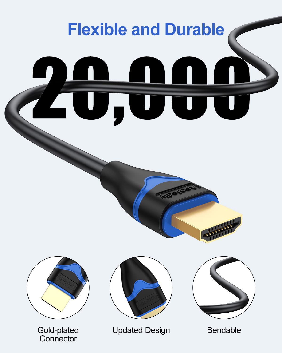 4K 6 inch, 0.5FT 2.0(4K@60Hz, 2K@144Hz, 1080P@120Hz, 18Gbps, 3D, 2.2, PS4/PS5, Short HDMI Cable HDMI Cord High Speed