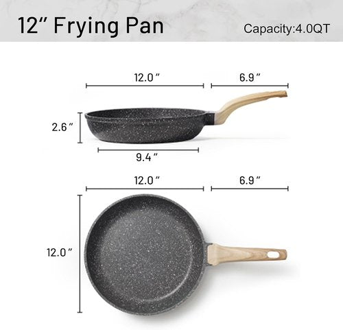 CAROTE Non-Stick Frying Pan - Healthy Granite Chef Skillet | Induction Compatible, 12" Black