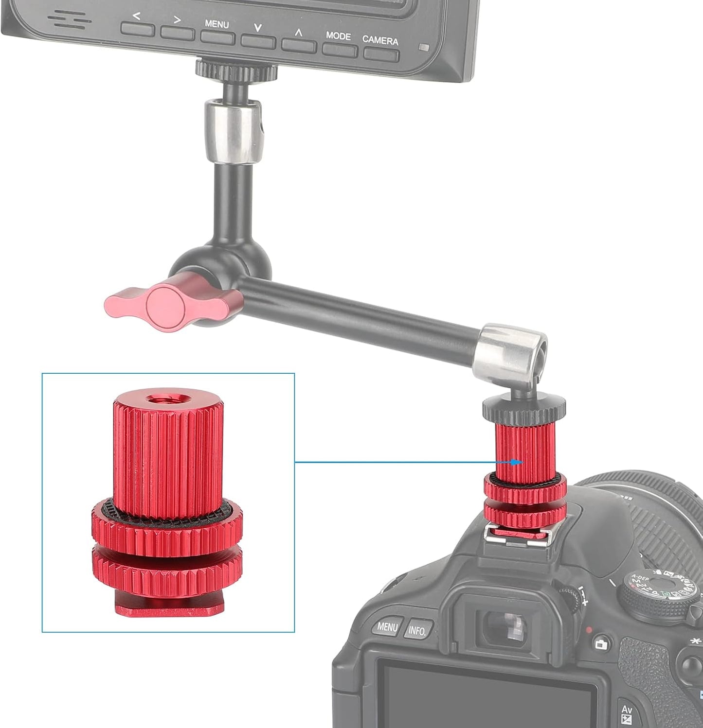 1/4"-20 (Red,2 Pieses)-3064 CAMVATE Camera Hot Shoe Mount to Female Thread Screw Adapter for DSLR Camera Rig