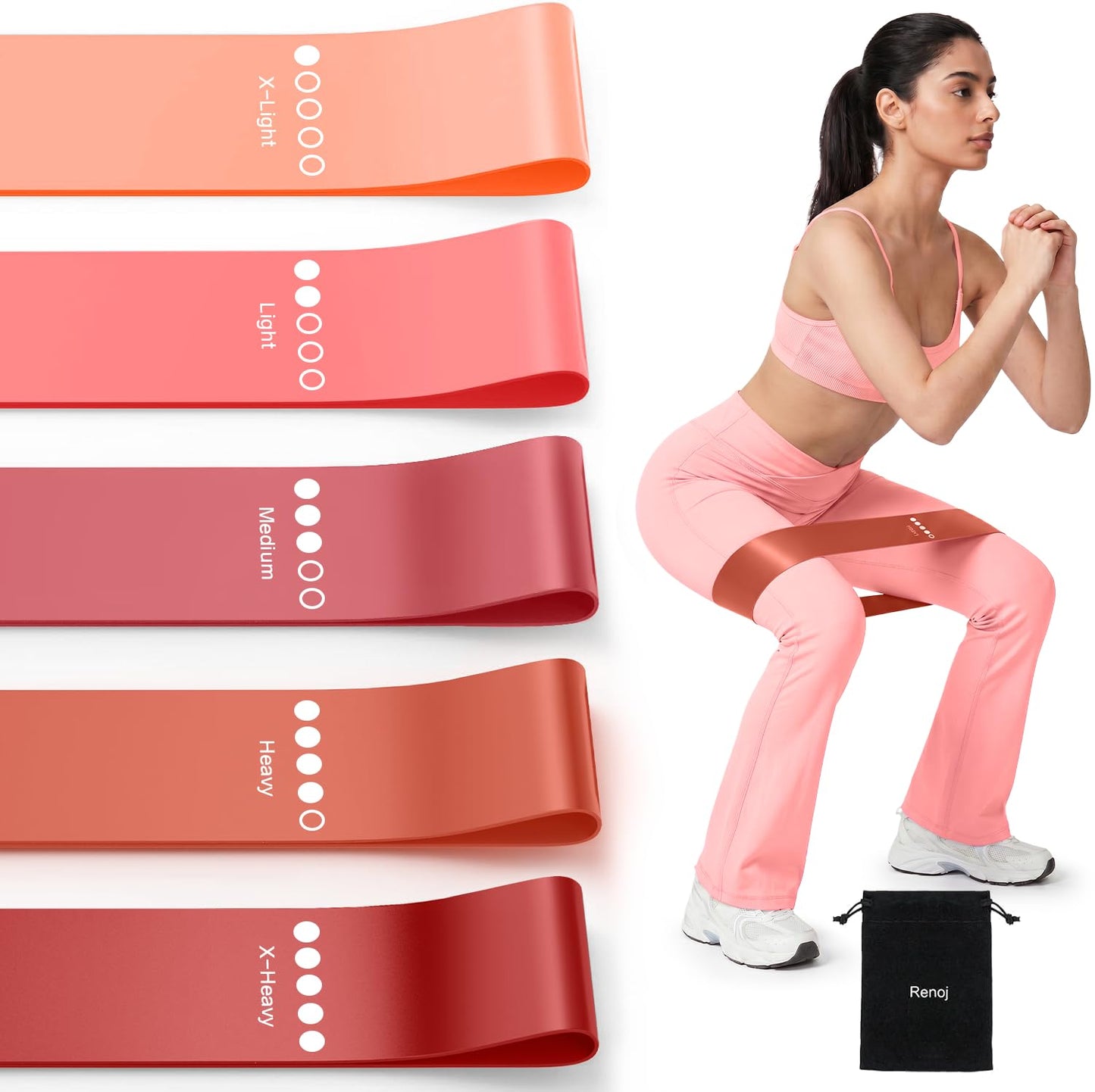 Resistance Bands for Working Out, 5-Pack Elastic Exercise Bands for Strength Training, Stretching, Workout; Home Gym Equipment for Women Men, Pilates Yoga Physical Therapy, Leg Glute Arm Exercise Kit