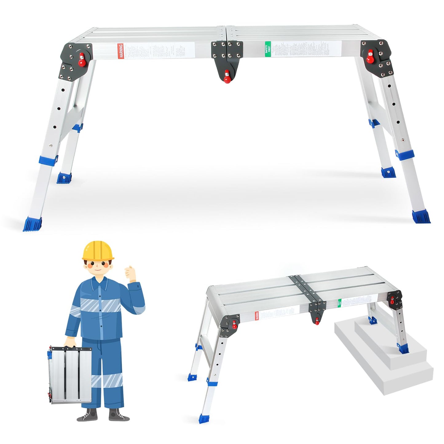 LEADALLWAY Portable Work Platform Height Adjustment and Lightweight 4 Step Closet Step Ladder