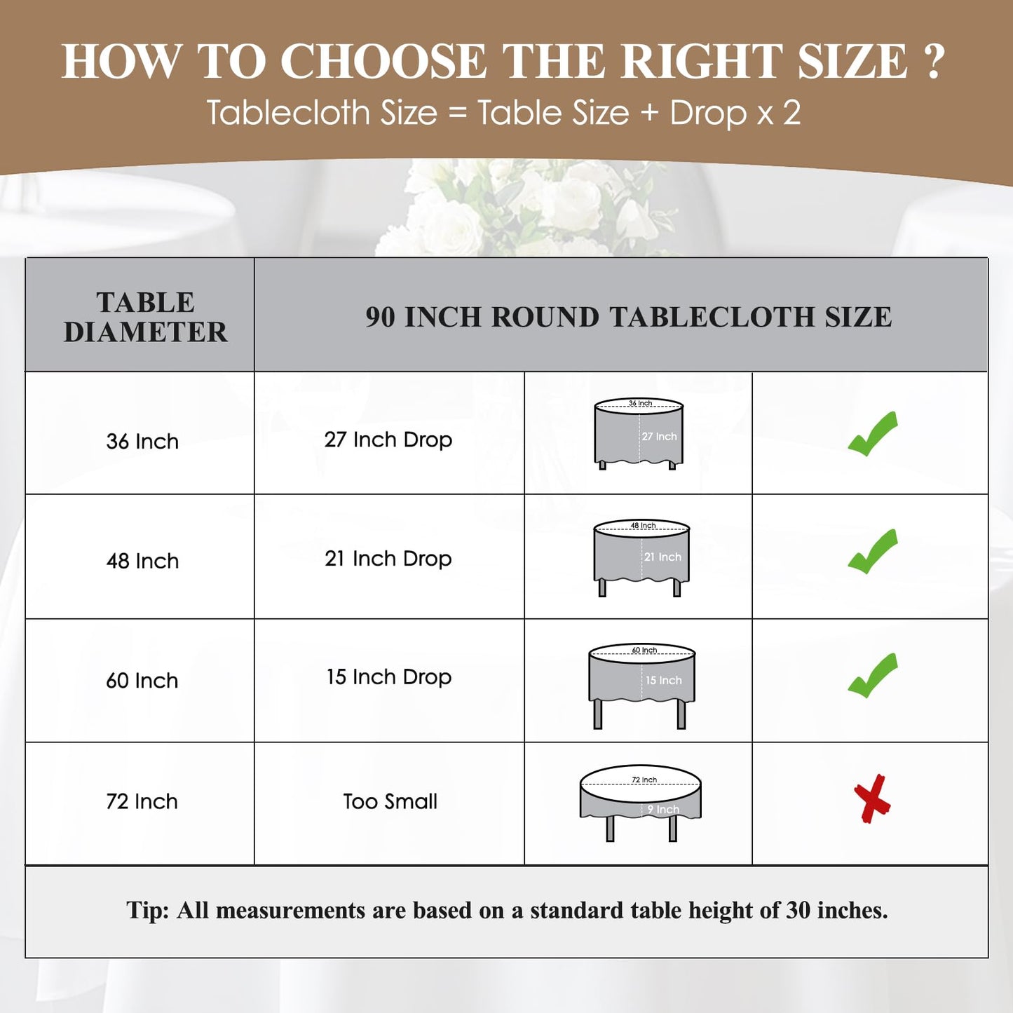 Aocoz Round Tablecloth 6 Pack 90 Inch White Tablecloths Washable Decorative Linen Polyester Table Clothes Cover for Dining Table Banquets Buffet Parties and Wedding