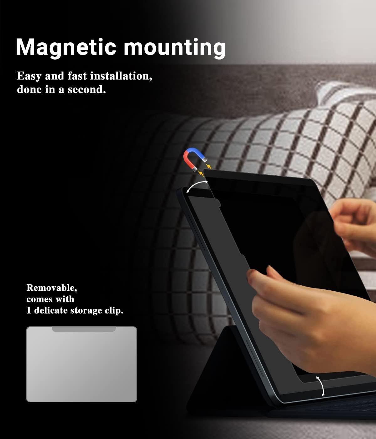 12.9 M1 M2 2022 2021 2018, 12.9" 6th 5th 4th 3rd, FILMEXT Magnetic iPad Pro Privacy Screen Protector Removable