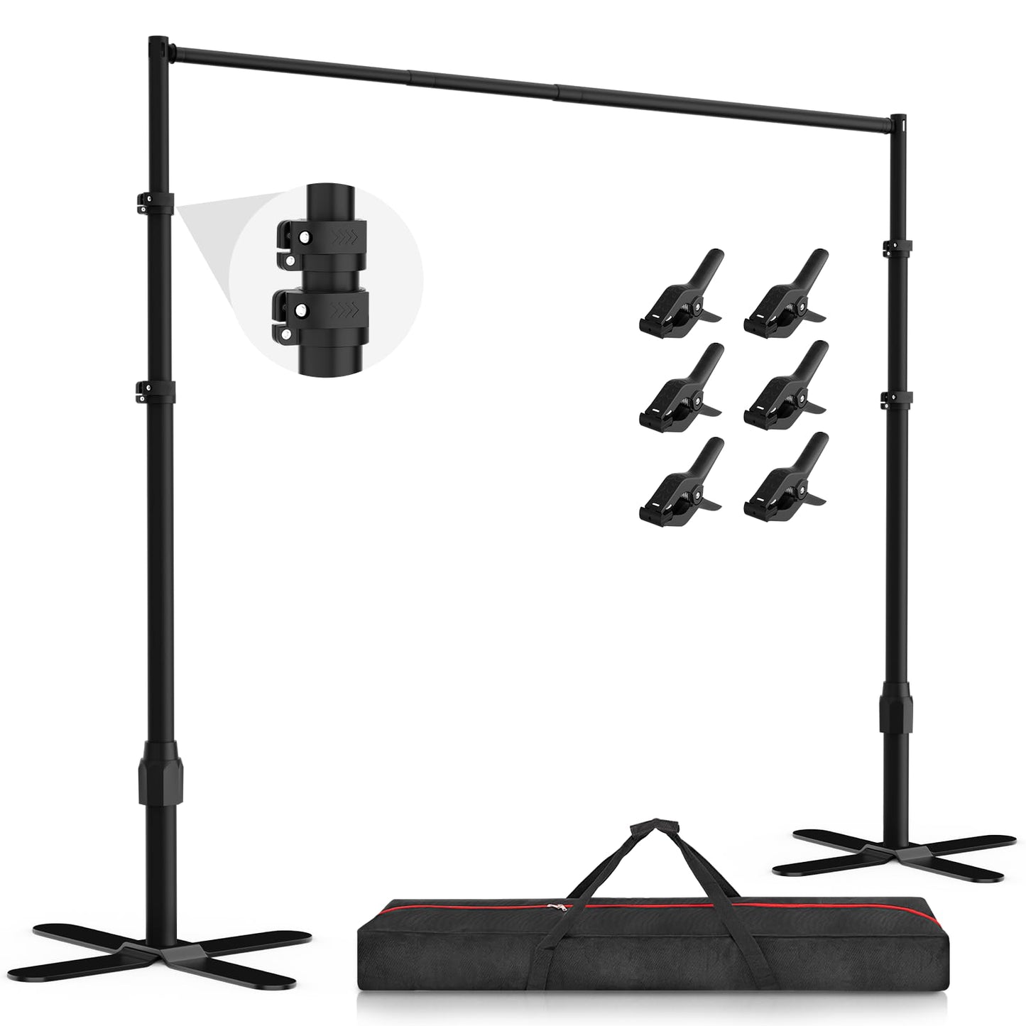 EMART Backdrop Stand Heavy Duty 10x10Ft, Pipe and Drape Photo Background Photography Kit, Adjustable Metal Frame with X-Shaped Base for Wedding Birthday Party Decoration-Black
