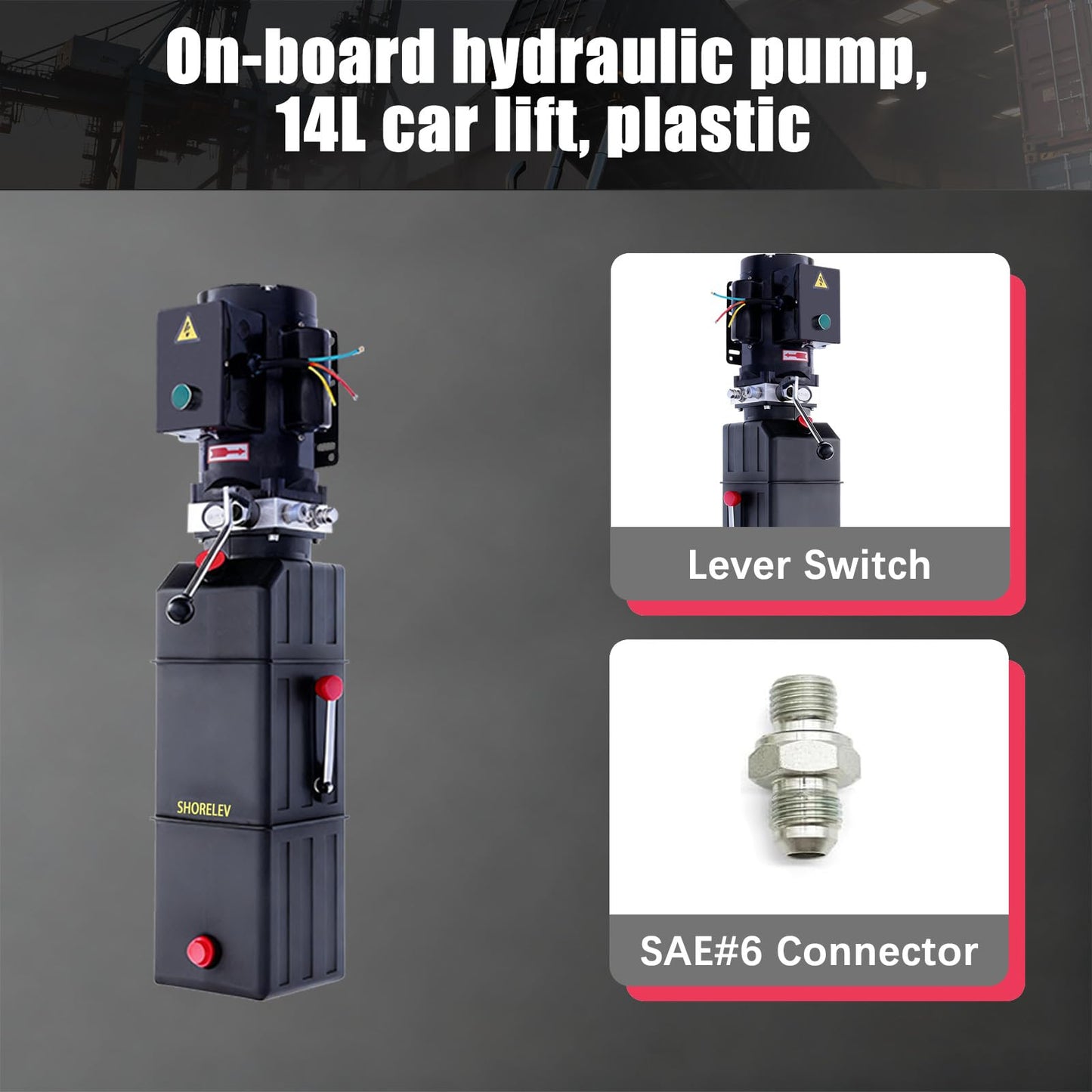 SHORELEV 220V 60Hz Hydraulic Power Unit, Hydraulic Motor, Dump Trailer Pump14L Plastic Reservoir, Manual Button Control, for Auto Lifts, Vehicle Repair, Garage Equipment, and Industrial Applications