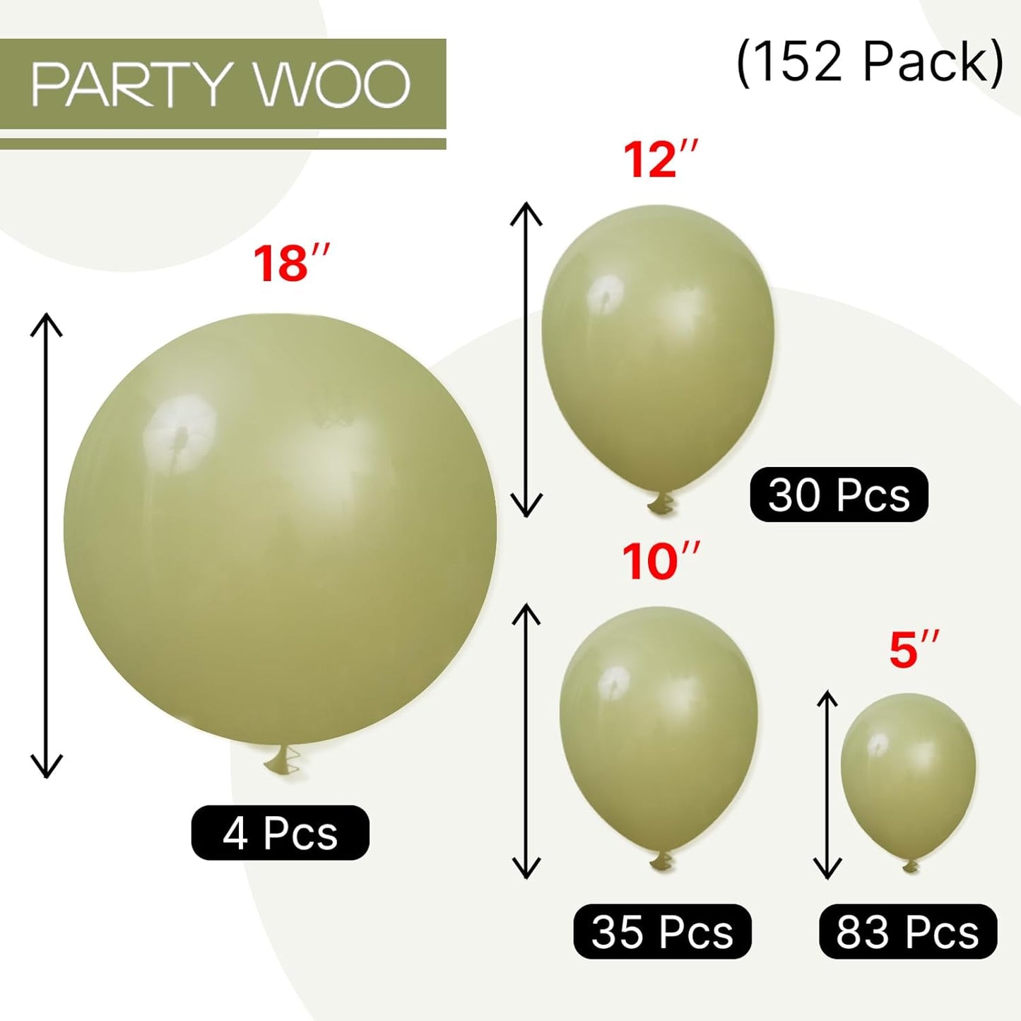 PartyWoo Sage Green Balloons - 152-Piece Latex Balloon Arch Kit for Weddings & Birthdays | Olive Boho Decor