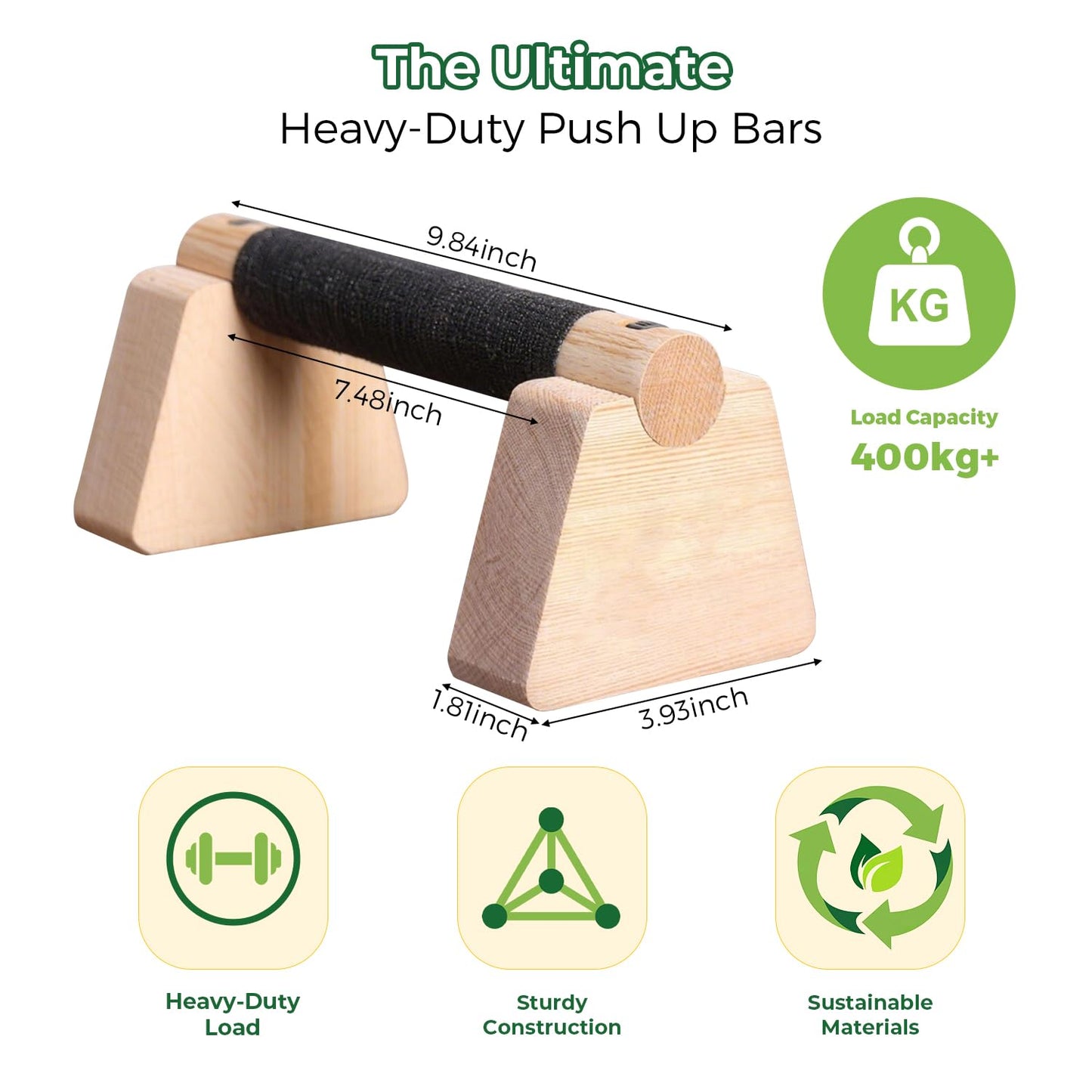 Wooden Parallettes Bars & Push Up Bars – Premium Handstand Training Push Up Handles, Non-Slip Calisthenics Equipment for Men & Women, Perfect Home Gym Fitness Tool for Strength & Balance, 23.5cm