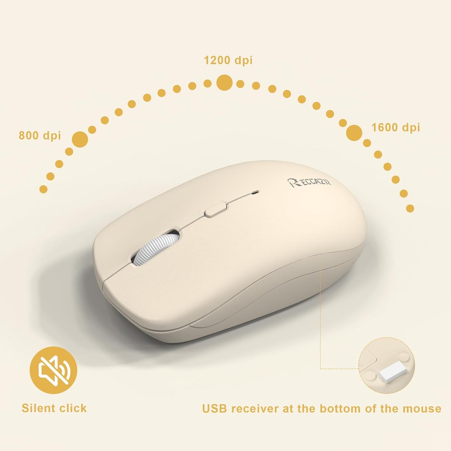 RECCAZR 2.4GHz Silent Wireless Keyboard and Mouse Combo, Full-Sized Wireless Keyboard and Adjustable DPI Mouse, USB