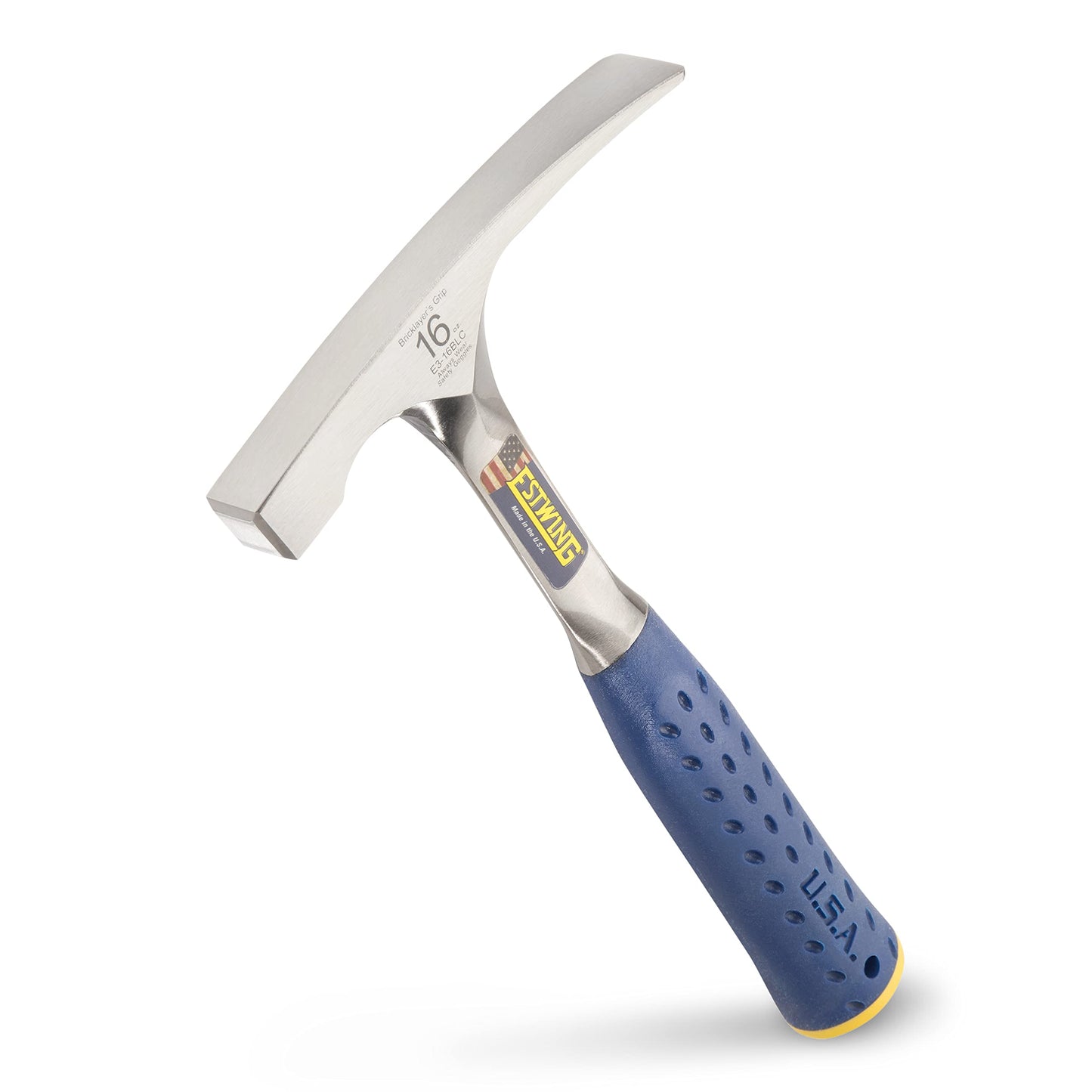 ESTWING Bricklayer's/Mason's Hammer - 16 oz USA Made Masonry Tool with Forged Steel Construction & Shock Reduction Grip - E3-16BLC