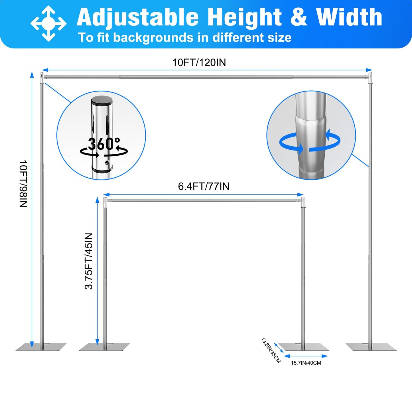 OPYRET Pipe and Drape Backdrop Stand Kit Backdrop Stand For Parties 10ftx10ft Adjustable Photo Backdrop Stand Heavy Duty Background Stand for Wedding Banquet Decorations Silvery