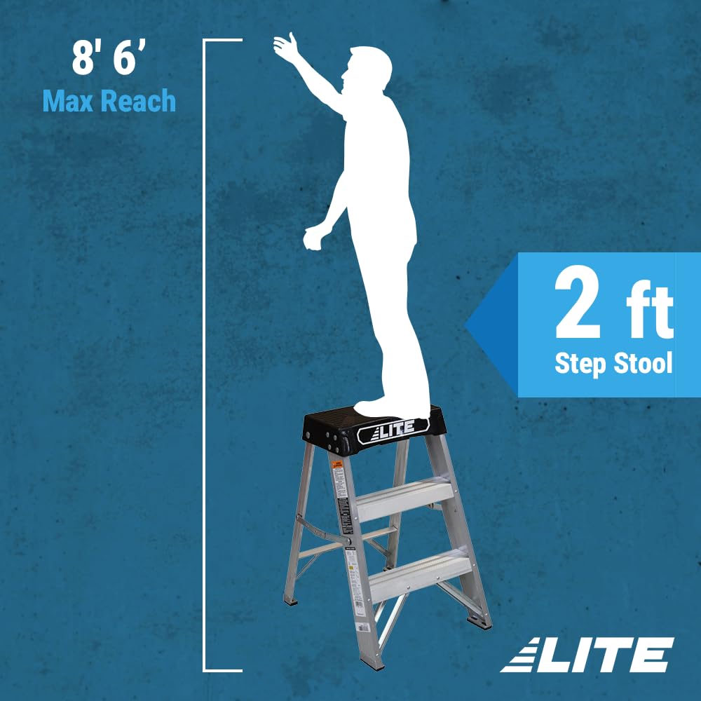 LITE 2-Foot Aluminum Step Stool Industrial, 300-Pound Load Capacity, Type IA, LP-2011-02