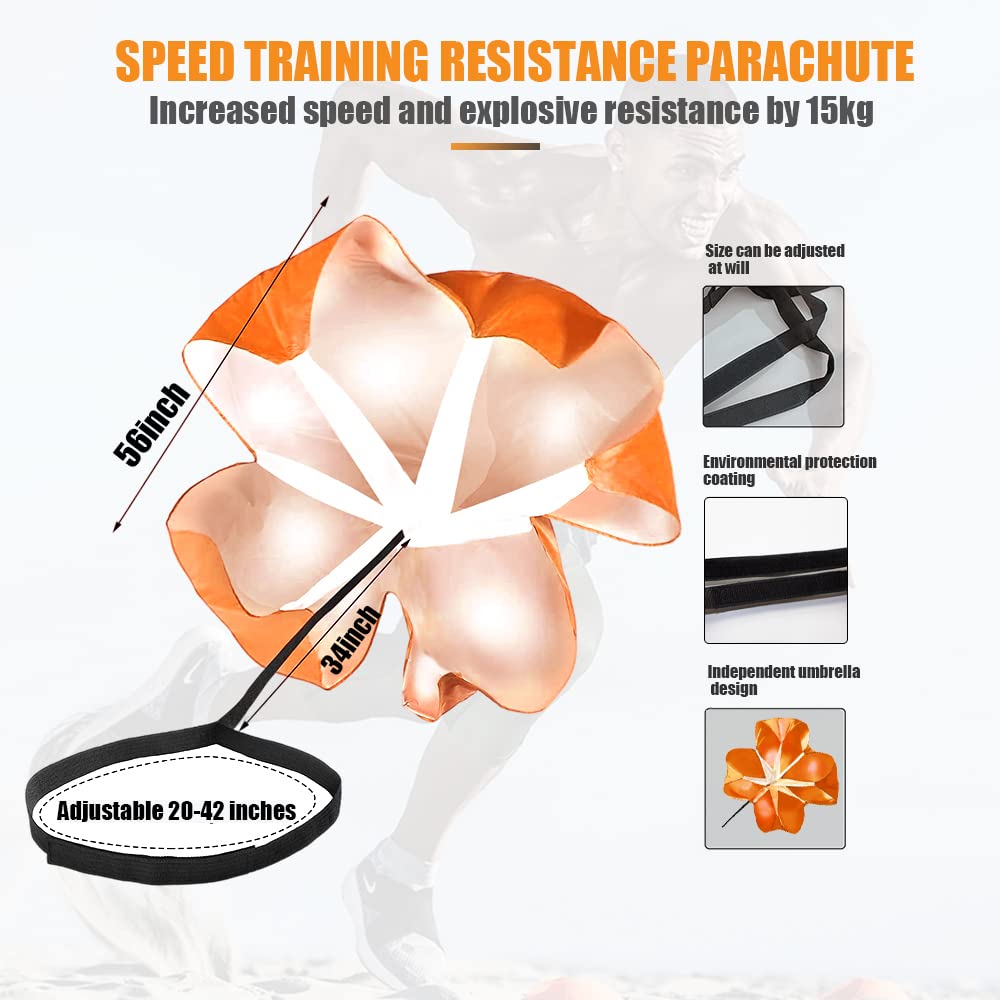 Nusogon Speed Parachute for Running Training - 56" Resistance Parachute for Athletes & Youth - Track and Field Accessories, Football & Soccer Gear with Velcro Belt