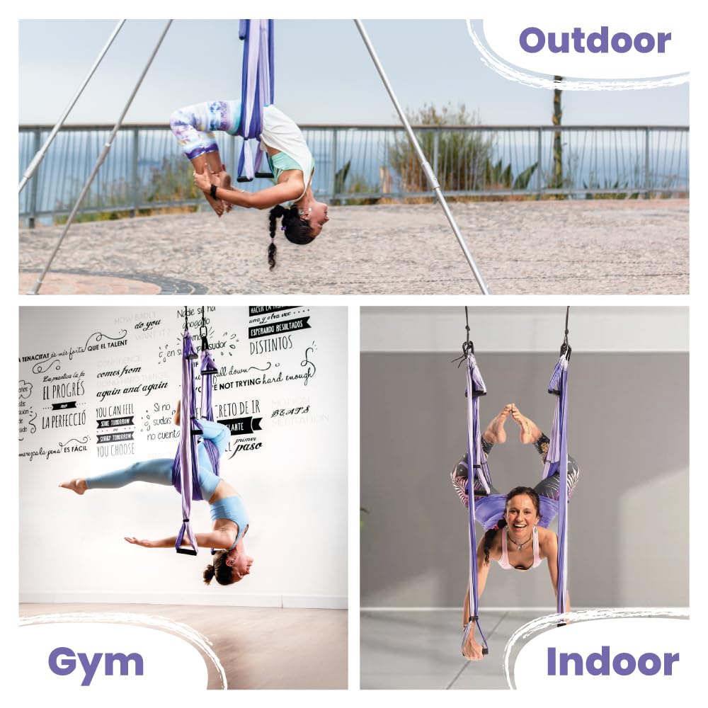 Yoga Trapeze Swing Set for Home & Outdoor | Easy Setup for Strength, Balance & Back Pain Relief | Adjustable Straps & 600lb Capacity, Includes Carrying Bag & Online Tutorials, Purple