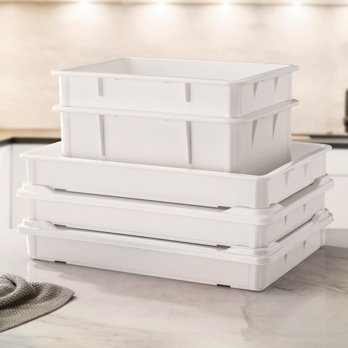 SHUNYILONG Pizza Dough Proofing Box 5-Piece Set - Stackable Dough Boxes with Lids (17.84" D x 12.8" W x 7.8" H) & Bakery Storage Containers for Bread, Sourdough - Commercial Food Prep