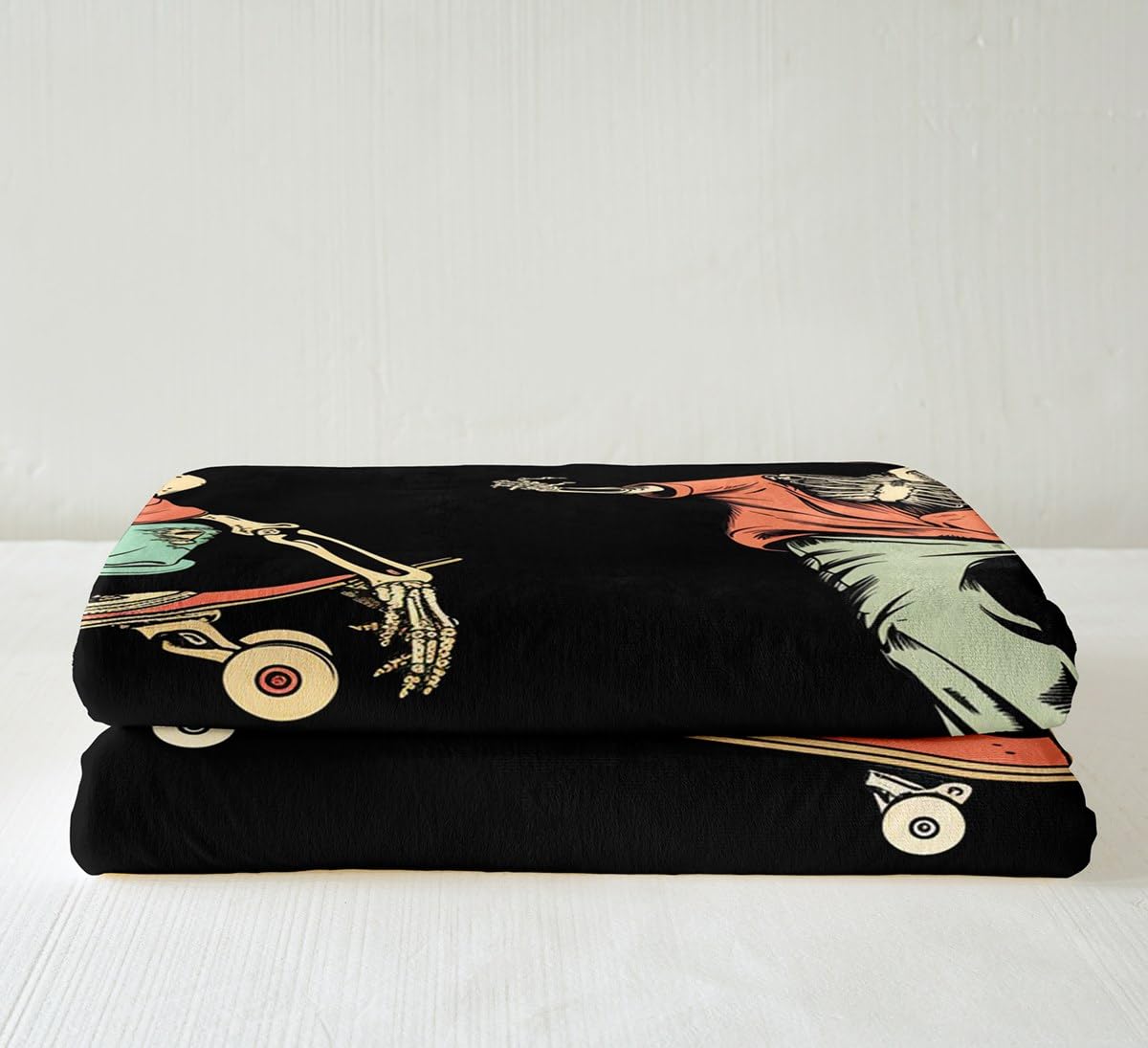 Skateboard Blanket Throw Sugar Skull Fleece Blanket Hip Hop Style Sherpa Blanket for Kids Teen Boys Skateboarding Actions Hippie Fuzzy Blanket Ultra Soft Throw 50"x60" Orange Black Child Room Decor