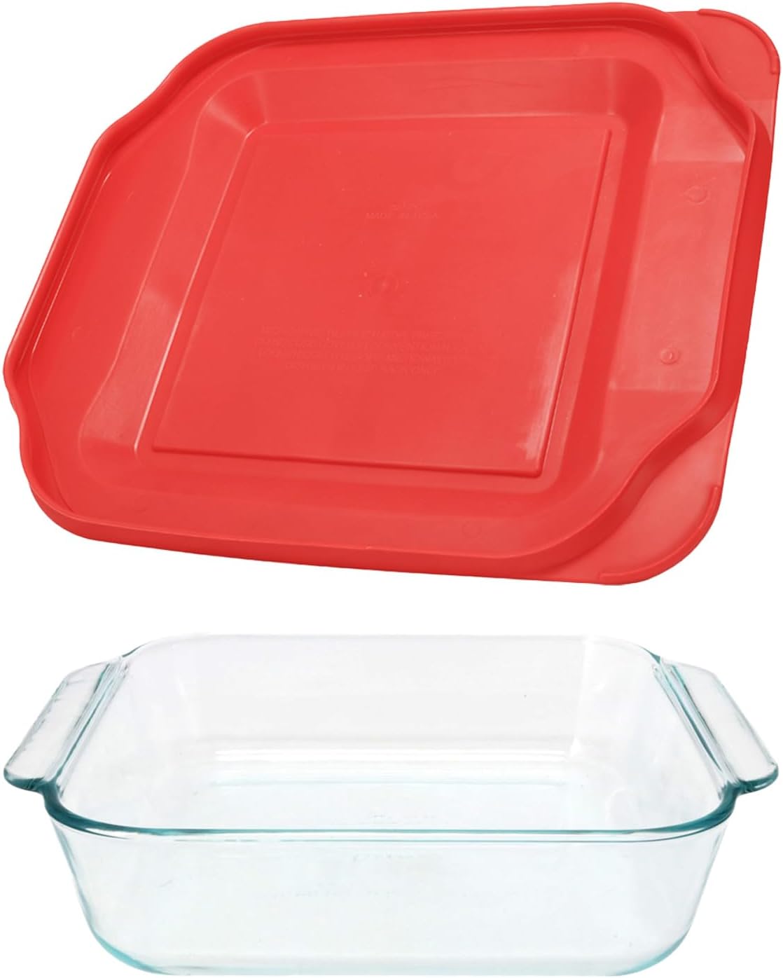 Pyrex 222 2Qt Glass Baking Dish with Red Food Storage Replacement Lid - Made in USA