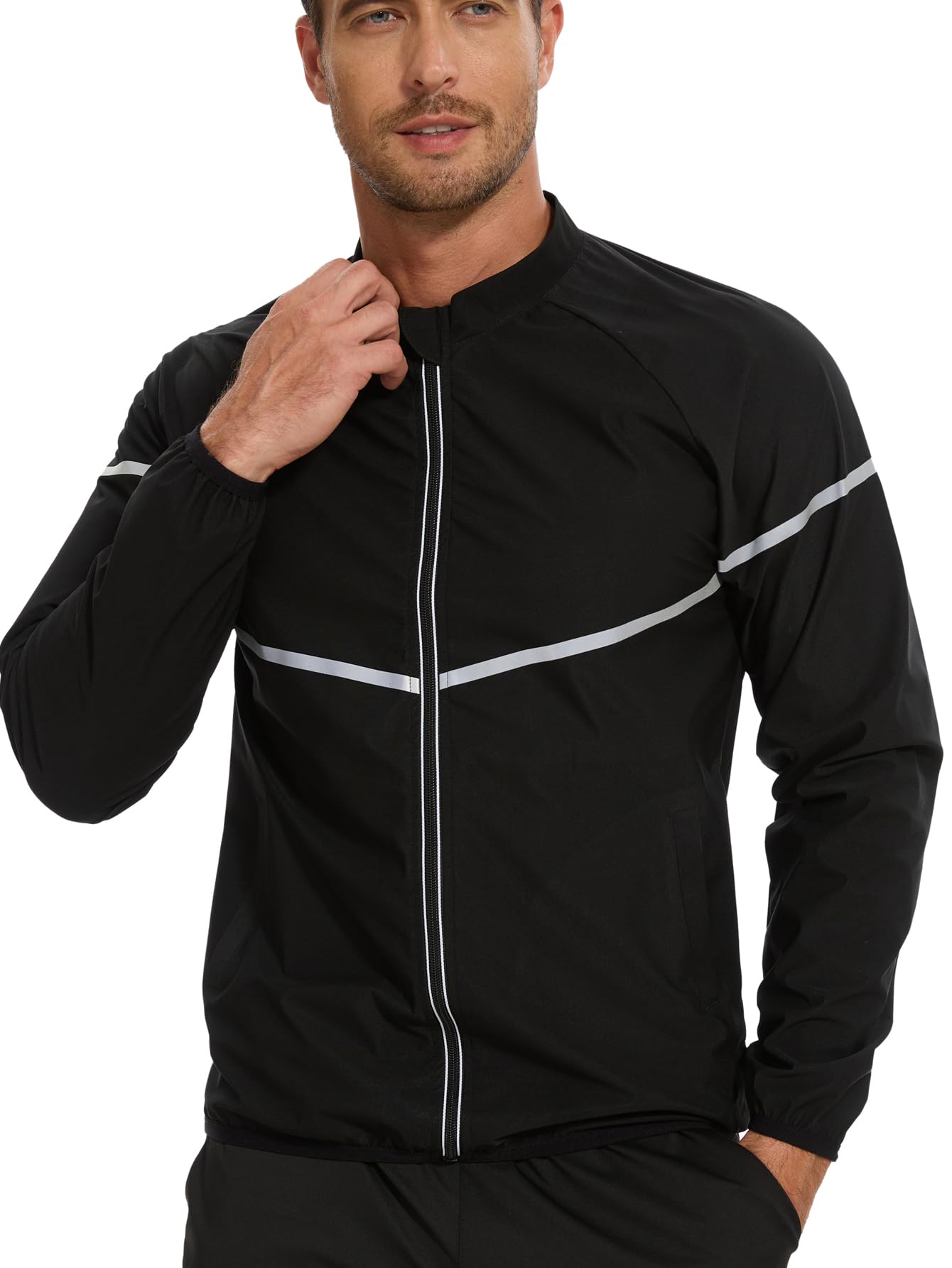 NINGMI Sauna Suit for Men Sweat Jacket Long Sleeve Shirt Zipper Workout Body Shaper Top Slimming Fitness Gym