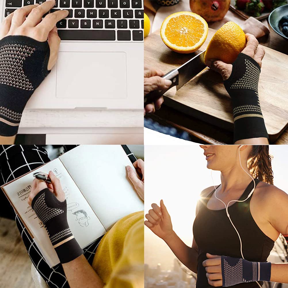 Copper Wrist Compression Sleeve, Elastic Wrist Support Sleeve Wrist Brace for Tendonitis, Arthritis, Sprains Pain Relief, Breathable Carpal Tunnel Hand Brace for Sport, Fitness, Workout, Typing