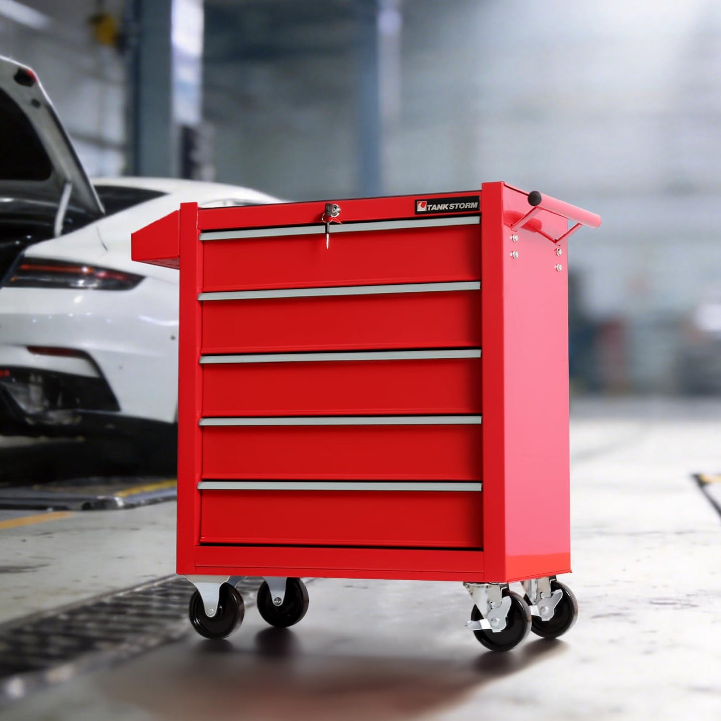 TANKSTORM Tool Chest Heavy Duty Cart Steel Rolling Tool Box 5 Drawer Cart (TZ35 Red)