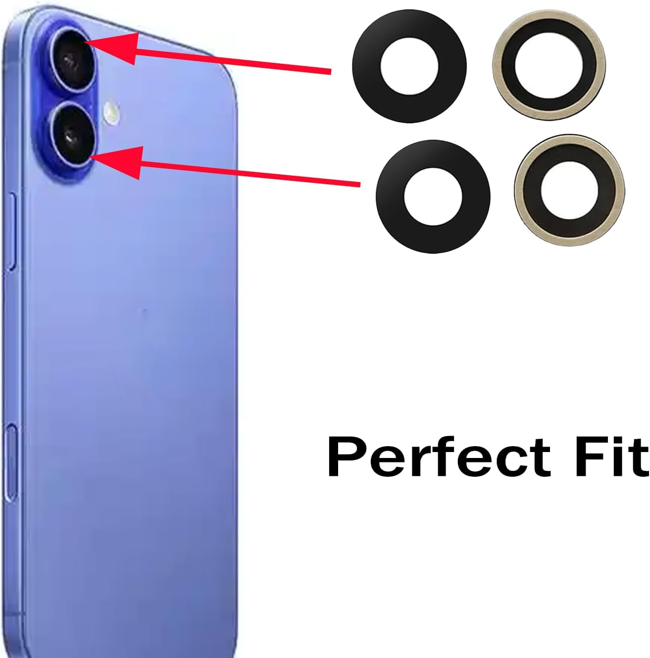 2pcs/Set 16 Back Camera Lens Glass Replacement for iPhone Plus Camera Lens Replacement with Pre-Installed Adhesive +