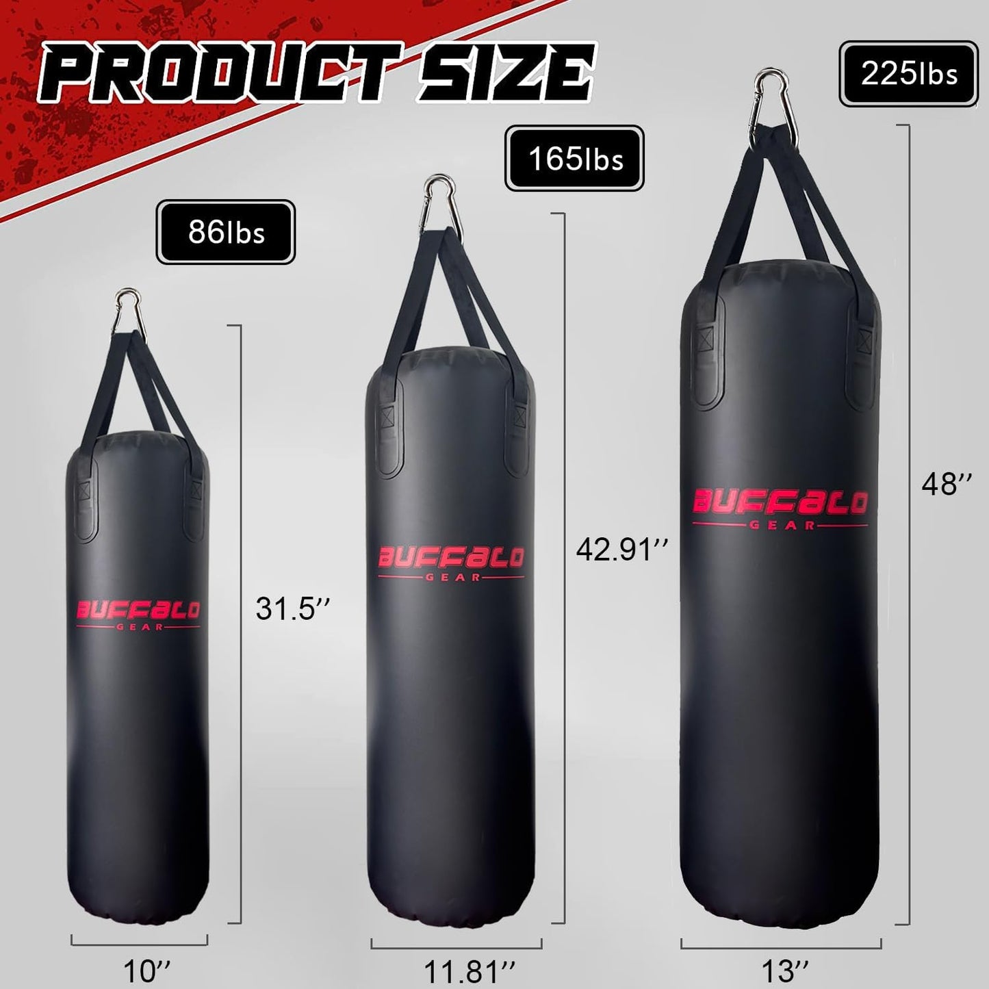 Buffalo Gear Water Punching Bag for Adults, 225LB Adjustable Durable Heavy Punching Bag for Kickboxing Boxing Gym Home Training