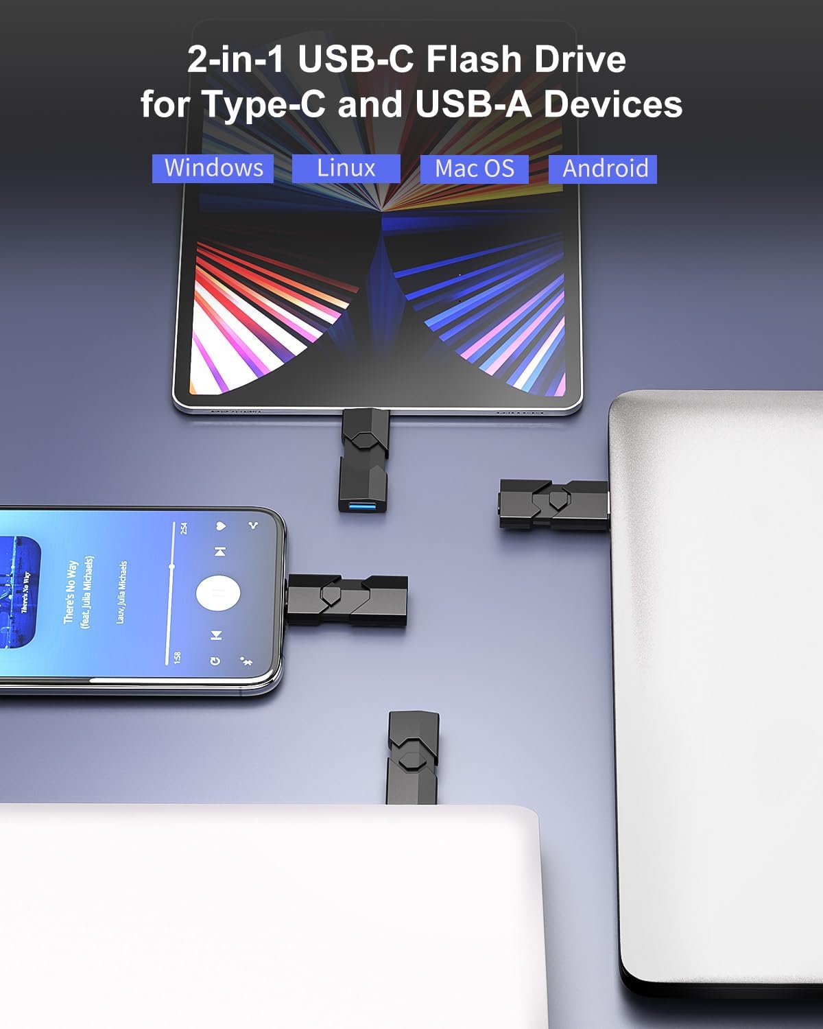 RAOYI 64GB 2 1 3.0 17/16/15 USB C Flash Drive in Type C + USB Flash Drive Dual OTG Retractable Type-C Thumb Drive