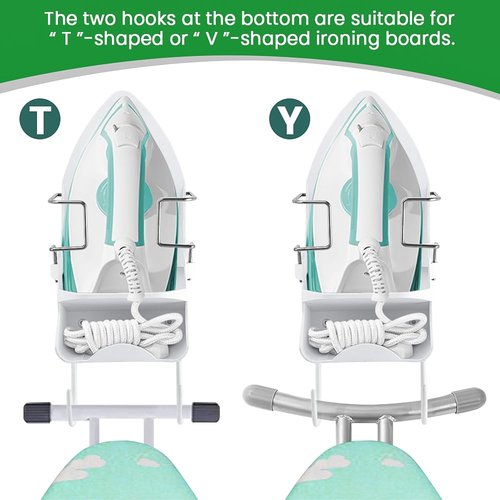 Iron Board Hanger Wall Mount Electric Iron Holder Ironing Board Holder Wall Mount Room Storage Iron and Ironing Board Storage Organizer Shelf with Removable Hooks
