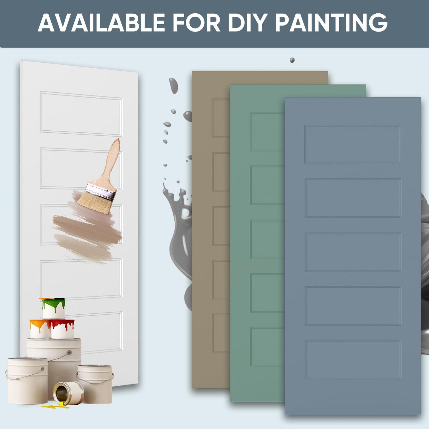 JUBEST 36"x84" Sliding Barn Door, 5-Panel White Primed Hollow Core Interior Molded Door Slab with 6FT Hardware Kits & Handle, Preassembled Panels with Paintable Surface, Durable & Sturdy
