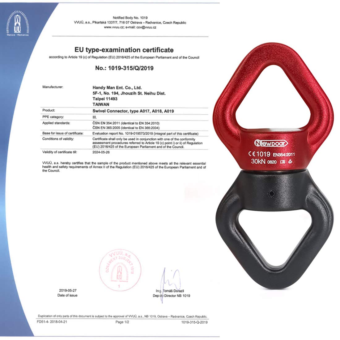 NewDoar Swing Swivel,30KN CE Certified Micro Rotator Swivel Device for Swing Aerial Dance/Yoga/Swing/Hanging Hammock/Rock Climbing Tree Arborist(Red/Black)