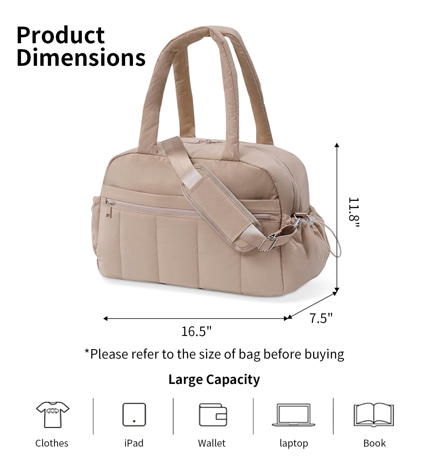 Travel Duffle Gym Bag for Women, Lightweight Puffer Carry on Weekender Bags with Wet Pocket Tote Yoga Workout Bag (Camel)
