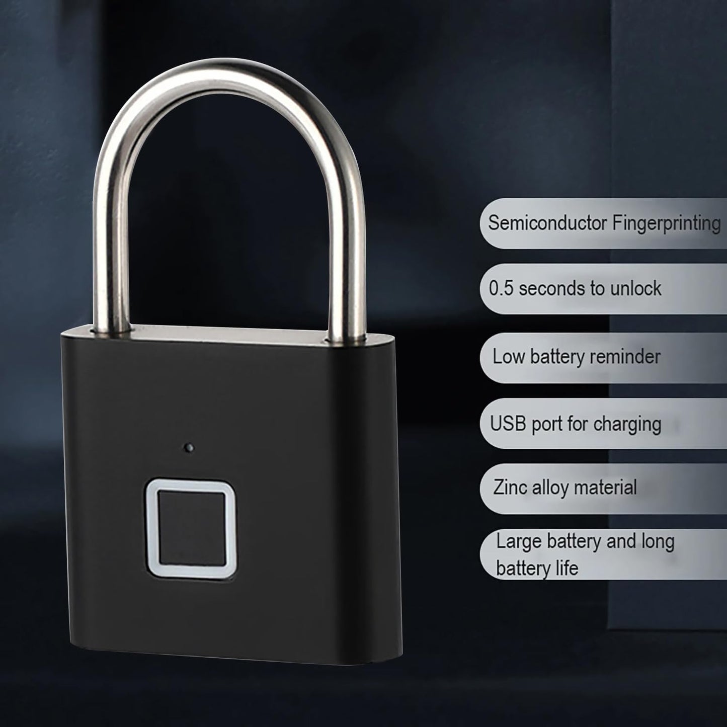 Fingerprint Padlock, Locker Lock with Keyless, Portable Biometric Padlock Combination Locks for Gym Gate Storage, Smart Lock for Locker USB Rechargeable (20 Fingerprint Black A)
