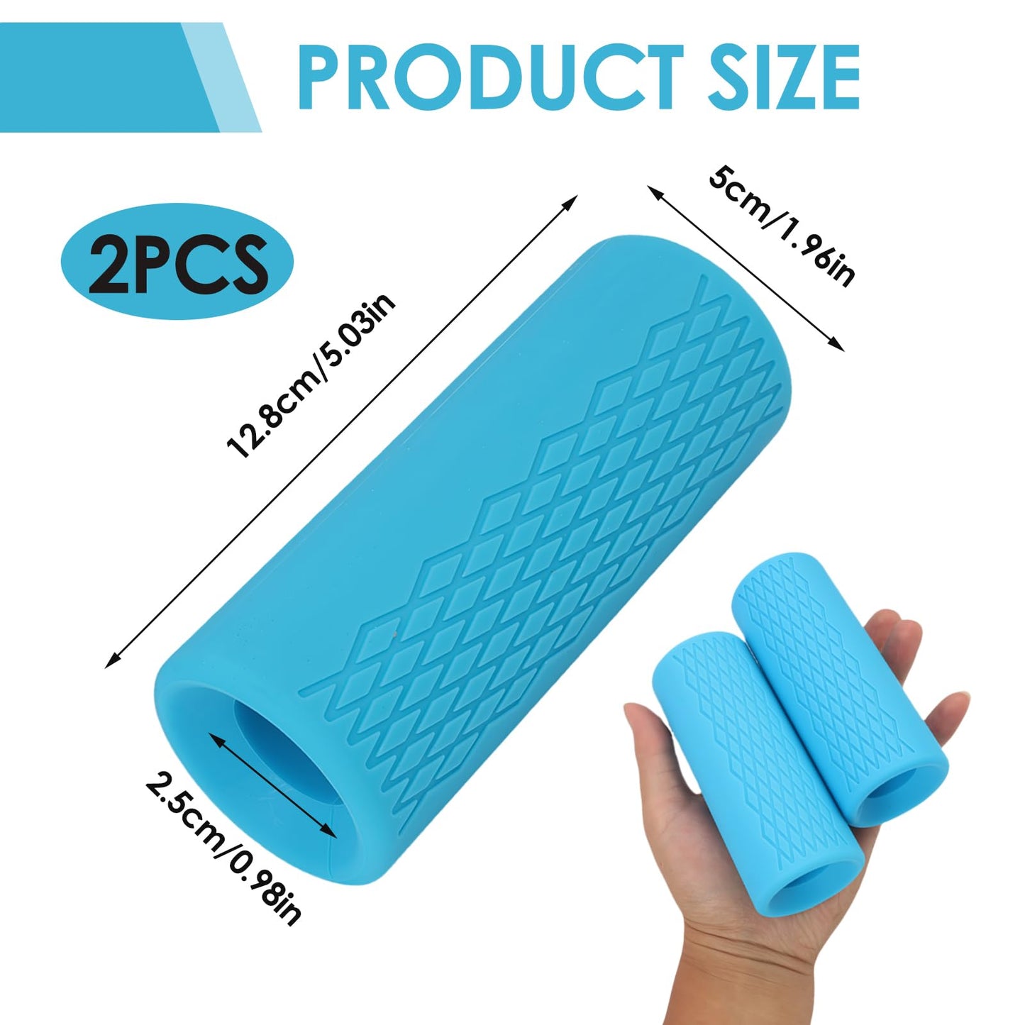 2 Pcs Dumbbell Bar Grips, 4" Non-Slip Rubber Barbell Gripz for Thick Bar Training, Forearm Strength Weightlifting Workout Gym Home Fitness Gear for Grip Trainer Men Women Athletes Lifters (Blue)