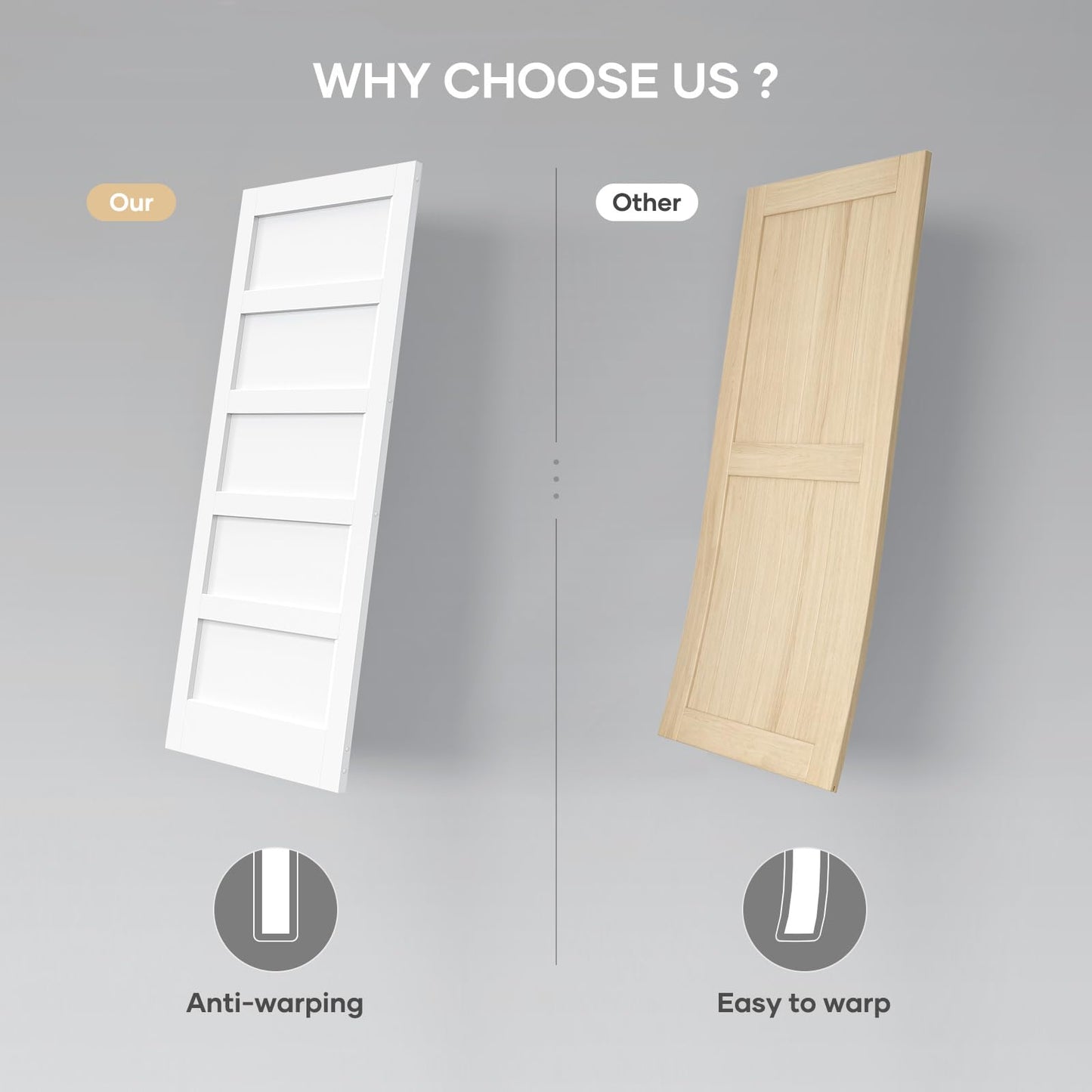 ROYMELO Double 32x84 Inch White Sliding Barn Door Slab with 5.5ft Hardware Kit Included