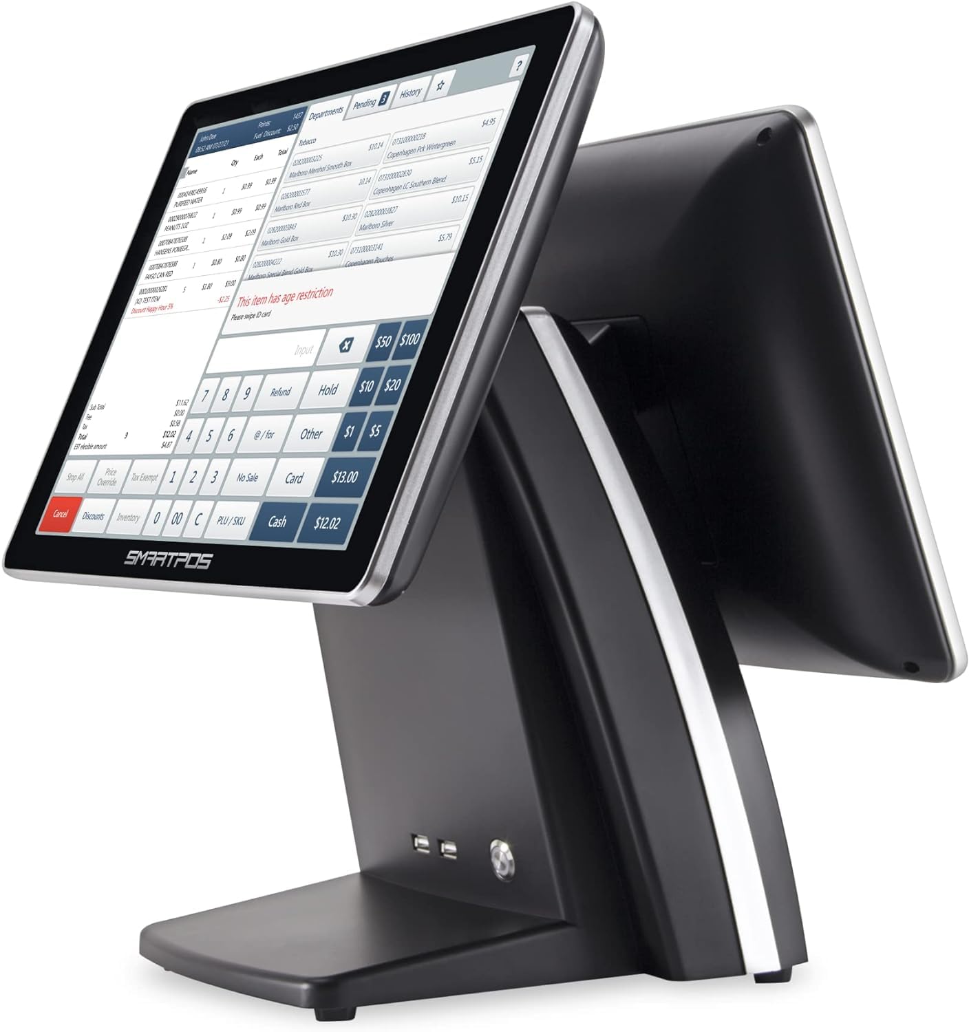 All-in-One SmartPOS-129 Professional Cash Register for Small Business, POS Bundle Includes: Cashier Touch Screen Monitor, Customer-Facing Display, Cash Drawer, Thermal Printer, 2D Barcode Scanner