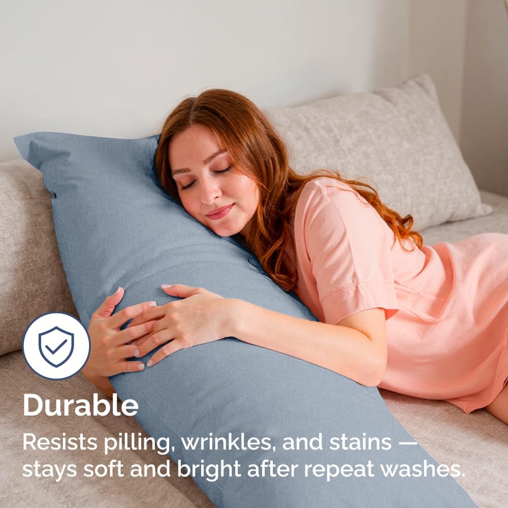Skiennix Body Pillowcases Set of 4 | Soft, Breathable 20x54 Long Pillow Covers - Fade-Free & Machine Washable (Heathered Blue)