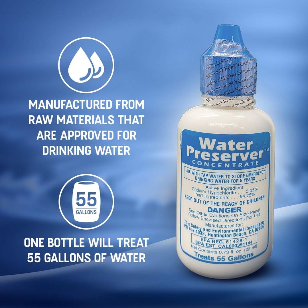Water Preserver for 55 Gallon Water Tank - Purifies Water for Drinking for 5 Years - Ideal for Emergency Water Storage or Rain Collection - Survival Kit, Earthquake, Hurricane, Emergency Water-2 Pack