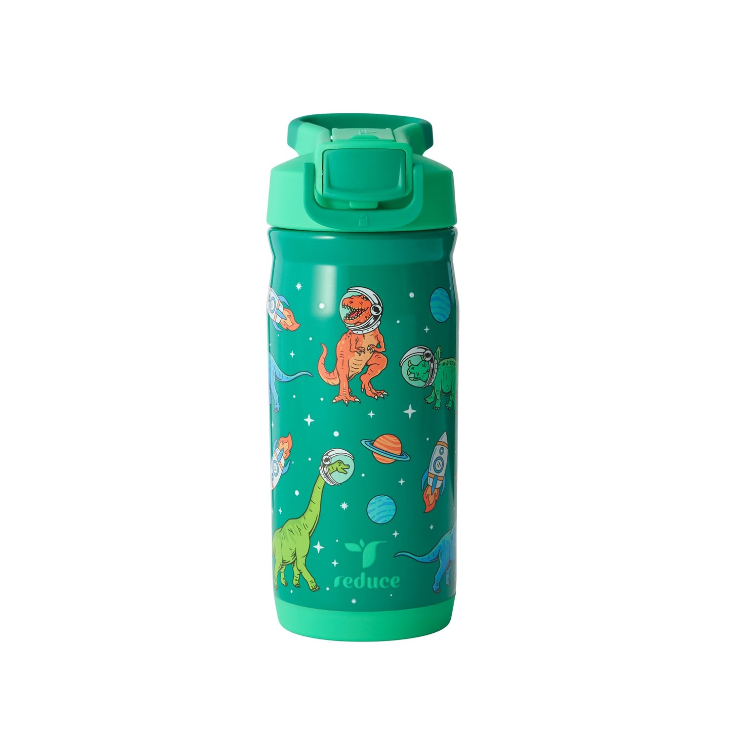 Reduce Hydrate Pro Kids 14oz Stainless Steel Insulated Water Bottle w/Straw – Spill Proof Tumbler for Kids – 30 Hour Cold Retention – Dishwasher Safe Leak-Proof Design - Jurassic Space