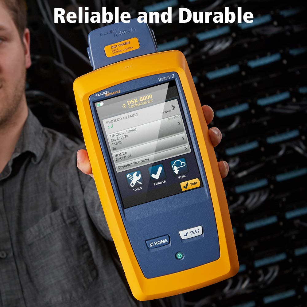 Fluke Networks DSX2-8000 CableAnalyzer Copper Cable Certifier for Category 5, 5e, 6, 6A & 8 Twisted-Pair cabling, 2 GHz, Touchscreen, LinkWare Reporting, includes Permanent Link & Channel Adapters