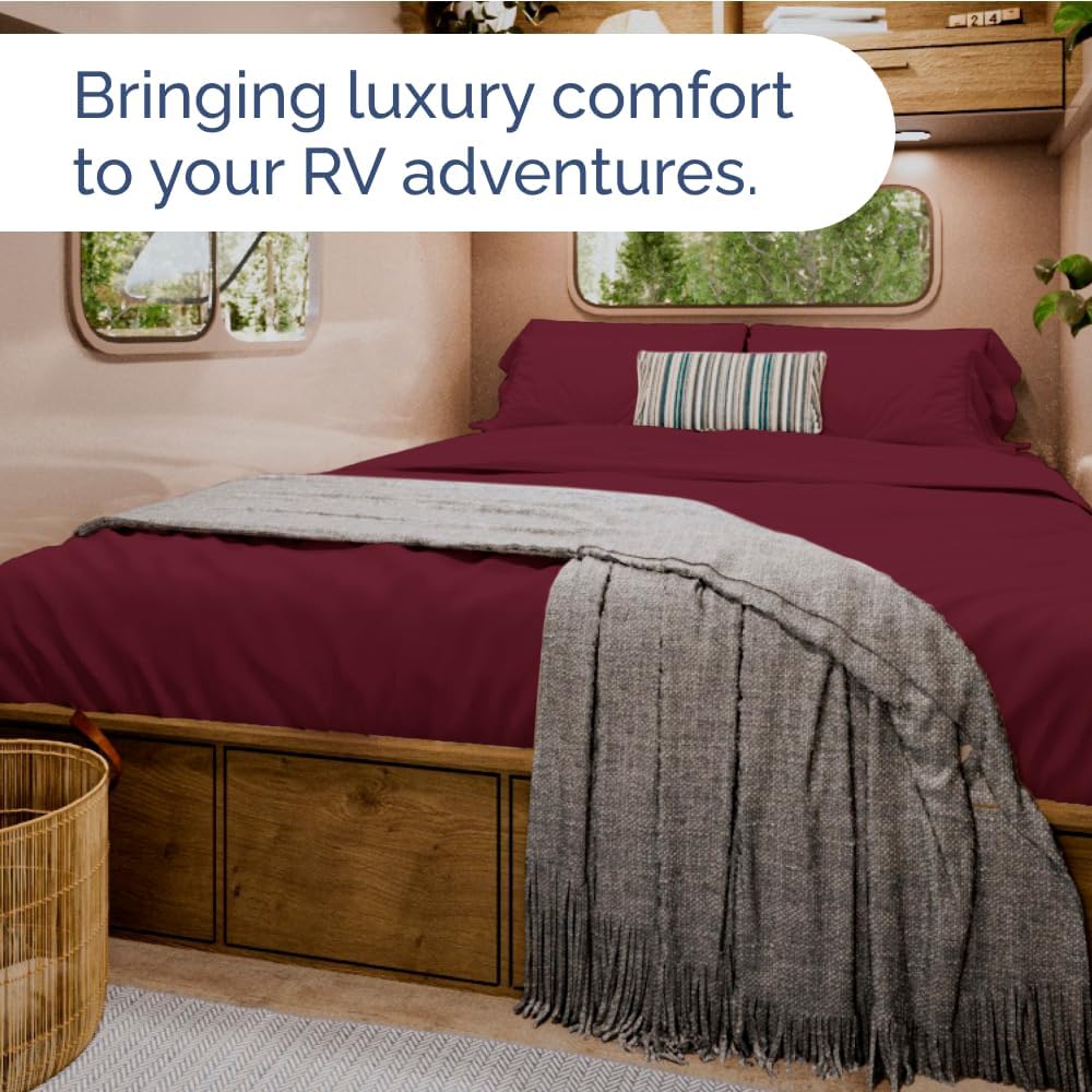 Skiennix Short Queen Size 4-Piece Sheet Set - Soft, Breathable & Cooling Bedding - Deep Pockets - Oeko-Tex Certified - Burgundy