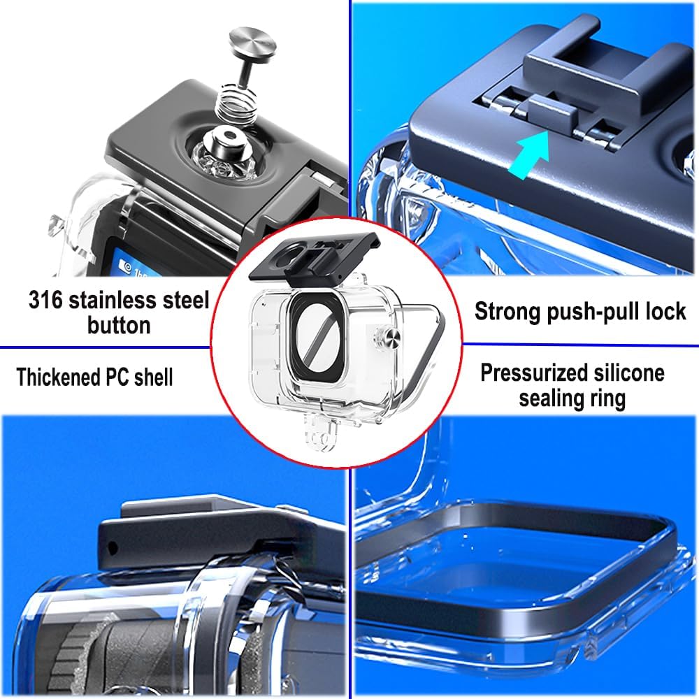 KETOPKIN 6 Camera,60M/196FT 6 Waterproof Case for DJI Osmo Action Underwater Diving Housing Dive Protection Shell