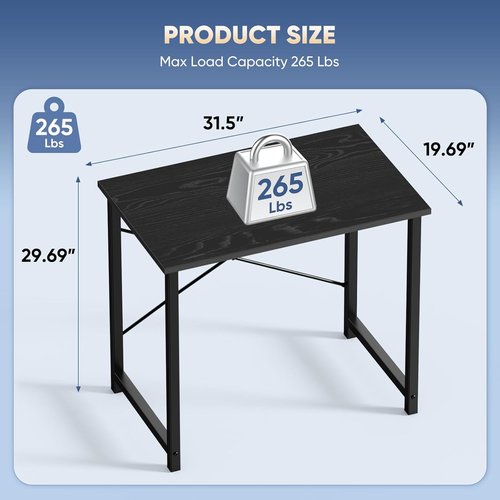 DUMOS 32-Inch Modern Small Computer Desk | Stylish Writing & Study Table for Home Office - Black Wood