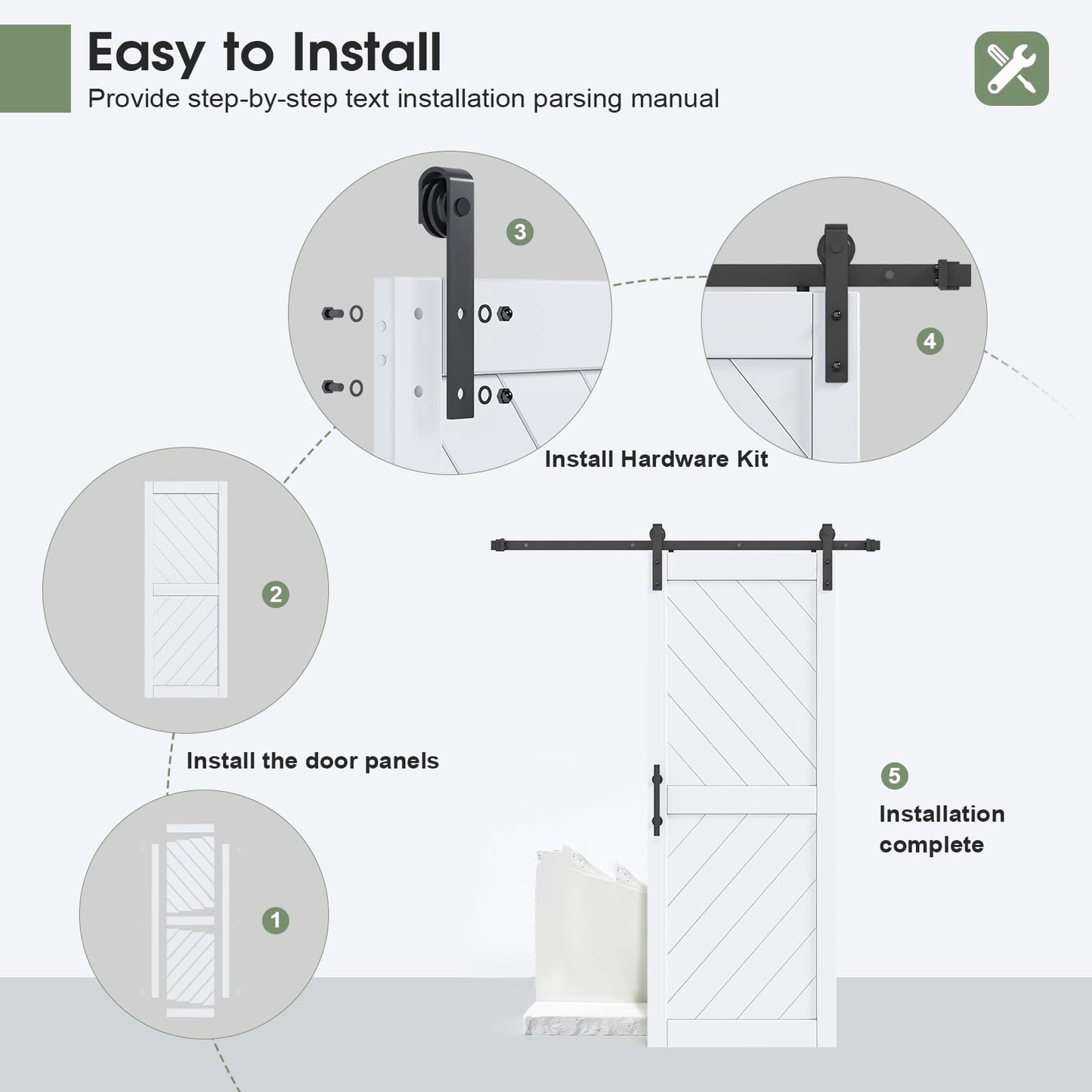 32in x 84in Sliding Barn Door with 5.5FT Barn Door Hardware kit & Handle Included, Solid MDF Wood Slab Covered with Water-Proof & Scratch-Resistant PVC Surface,Simple DIY Assembly,Chevron Pattern