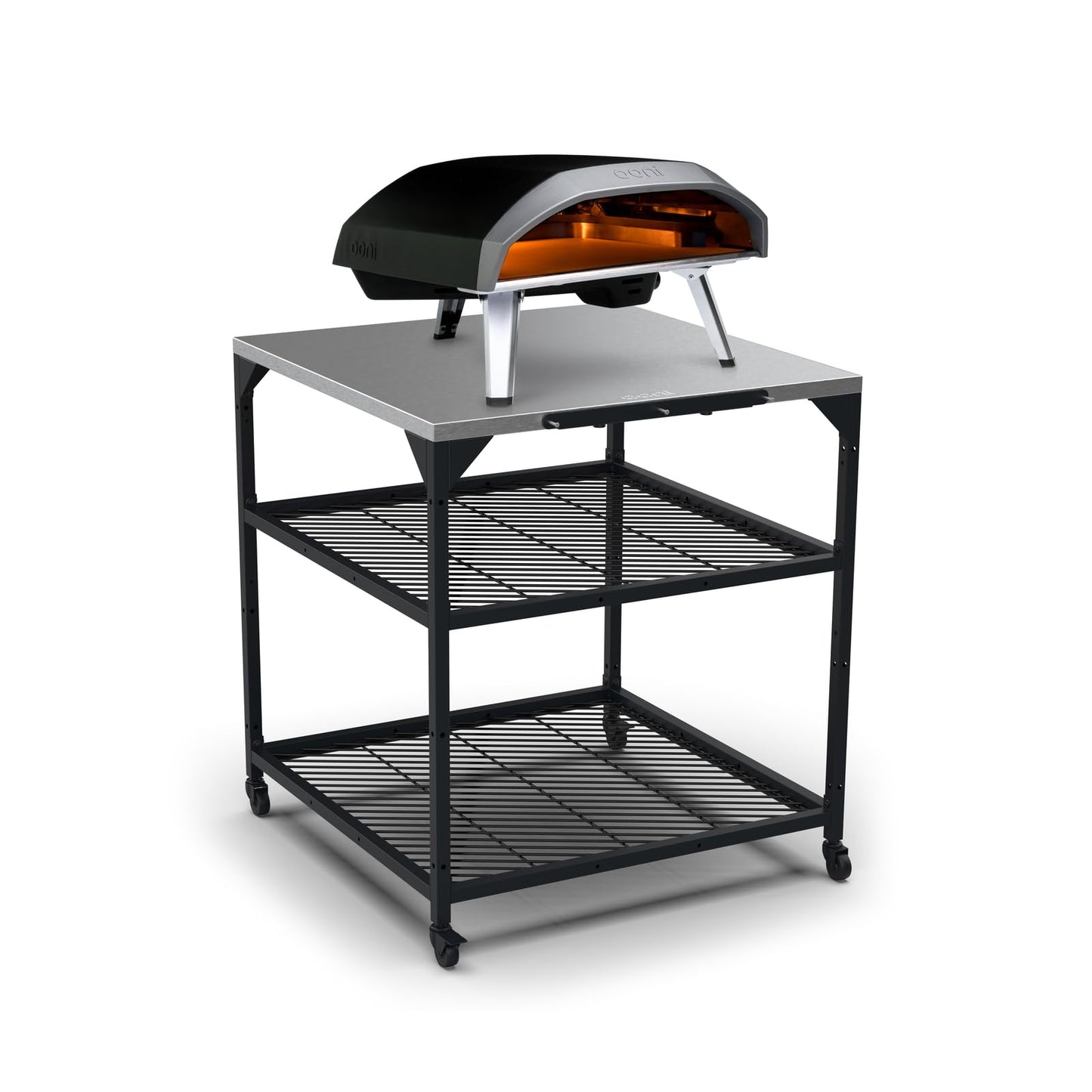 ooni Large Modular Outdoor Table - 31x31x35 Inch Stainless Steel Pizza Oven Stand, Barbecue Cart, Outdoor Pizza Station