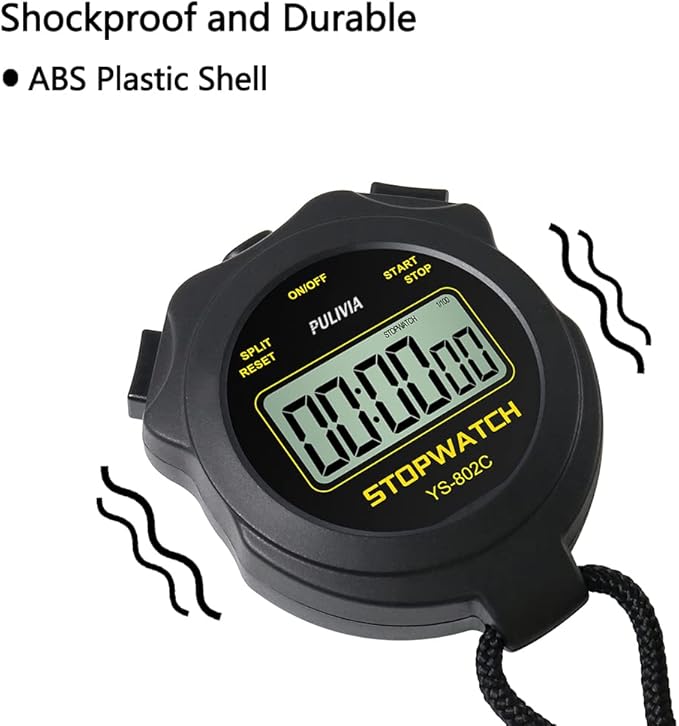 Digital Stopwatch Timer Only Stopwatch with ON/Off, NO Bell No Whistle Silent Basic Operation Children Friendly, PULIVIA Sport Stop Watch for Coaches Kids Swimming Running