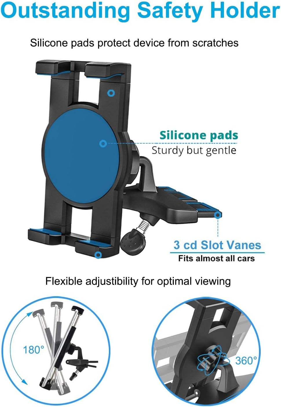 woleyi 360 9.7, 11, 12.9 5 4 3 2, 4-13" CD Slot Car Tablet Mount, Rotatable CD Player Car Tablet & Phone Holder