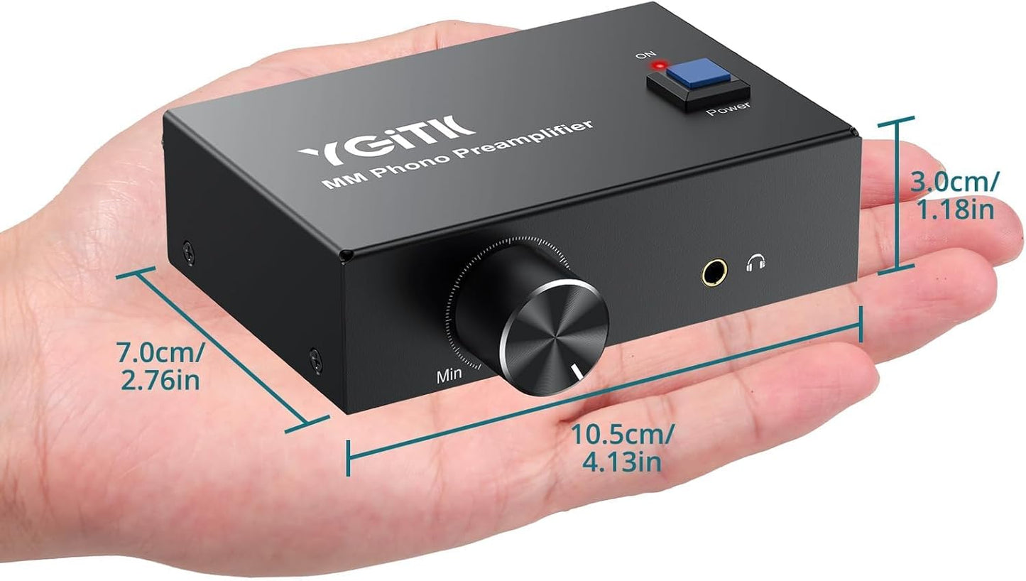 MM 3.5mm 12V 1A Phono Preamp for Turntable, Mini Stereo Phono Preamplifier with Volume Control, Low Noise Operation