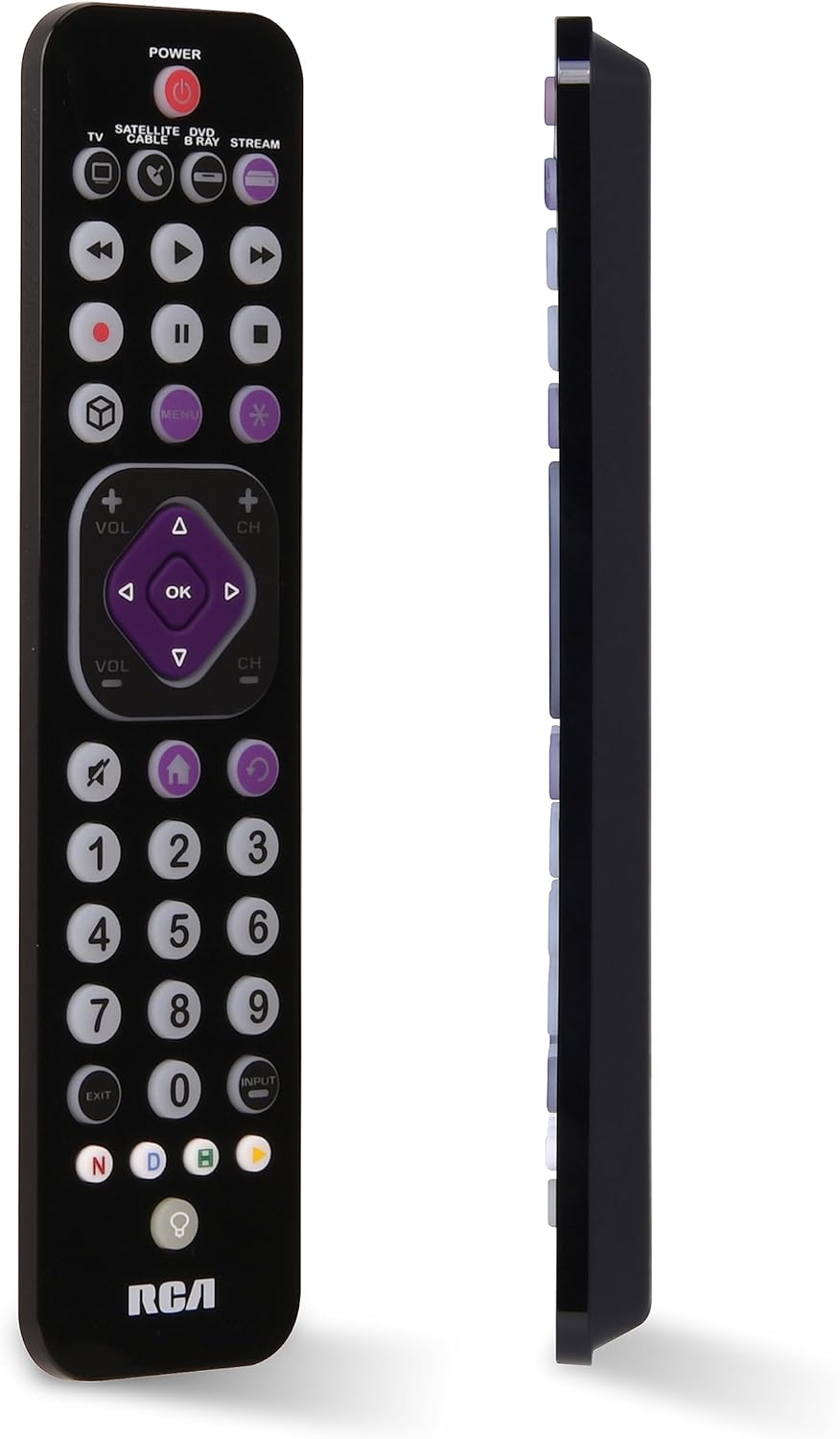 RCA 4-Device Universal Rechargeable Streaming Remote Control for TV, Audio, Soundbar, Streaming Devices, Ultra-Slim