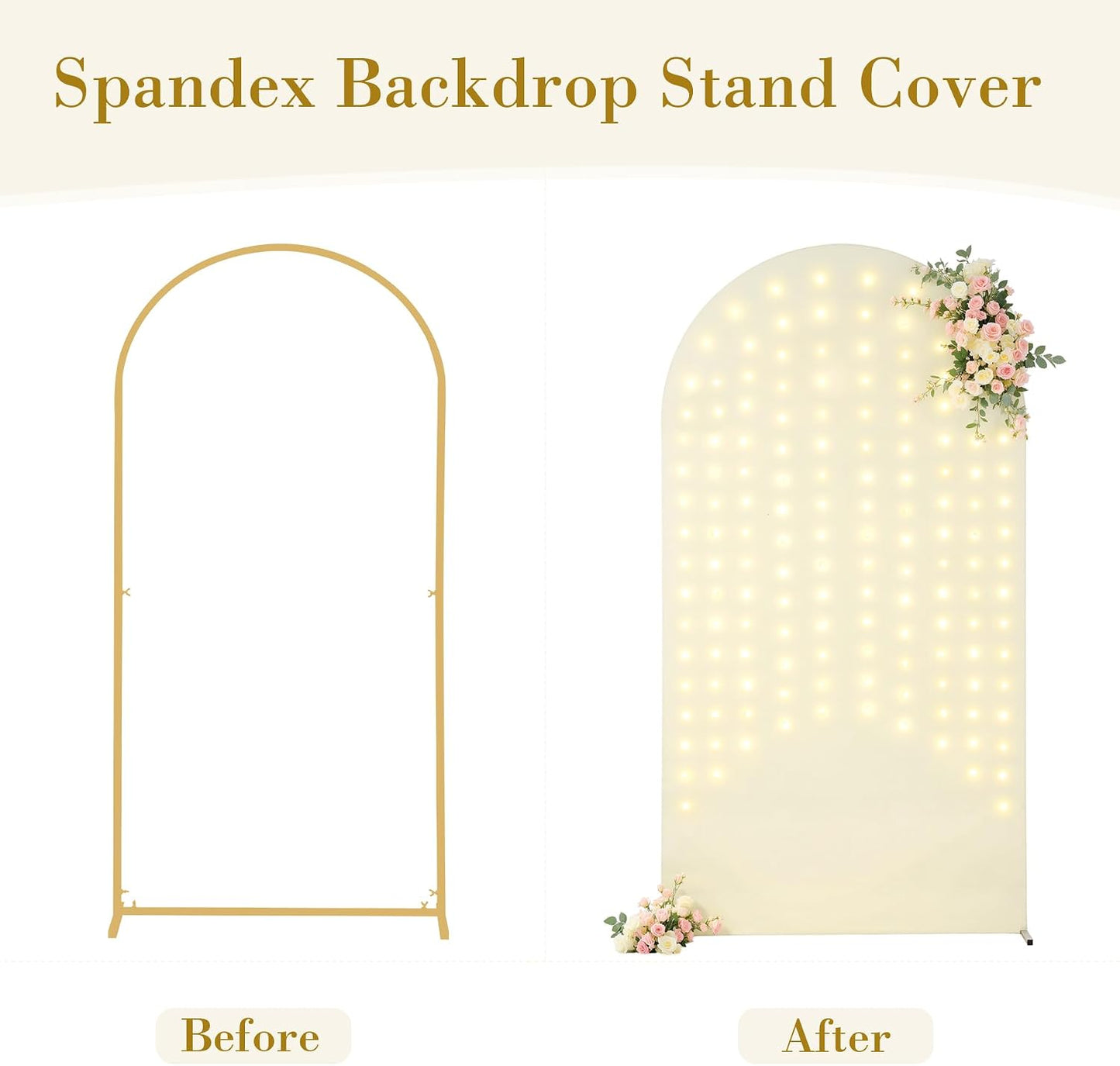 Suppromo 6ft Beige Arch Cover with Lights Beige Spandex Wedding Arch Backdrop Cover for Bridal Shower Birthday Party